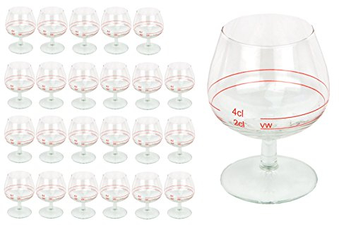 Juego de 24 copas de coñac (casino con anillo rojo, 2 cl + 4 cl, coñac calibrado en copa connoisseur con recambio, licor de cristal, vaso de chupito