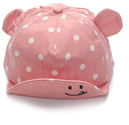 JANGANNSA Polka Baby Baseball Caps Infant Toddler Sun Cap Boys Girls Summer Hat with Bear Ears 6-24Months (Polka Pink)