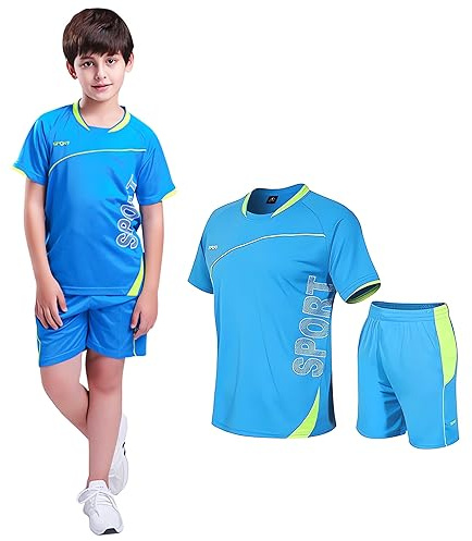 Coralup Kids Sports Shorts Sets Football&Basketball Uniform Jerseys Tracksuit Training Suits Summer Beach Short Sleeve Set Blue 6-7Years