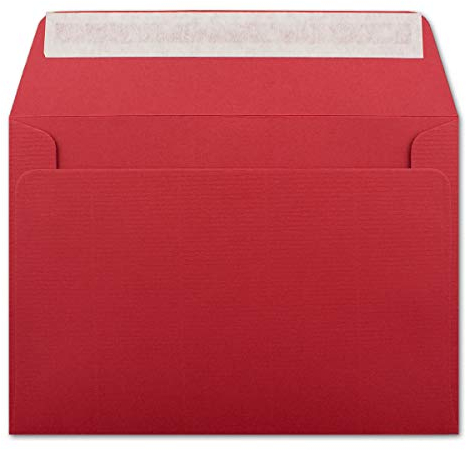 50 gerippte Briefumschläge DIN C6 Rot - 11,4 x 16,2 cm - 100 g/m² Post-umschlag ohne Fenster Haftklebung mit Abziehstreifen - Colours-4-You