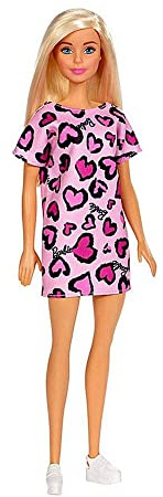 Barbie Bambola Bionda con Abito Rosa con Cuoricini e Scarpe, Giocattolo per Bambini 3+ Anni,, GHW45