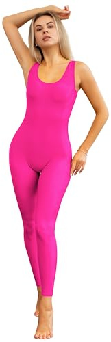Kepblom Womens One Piece Jumpsuit Sleeveless Rompers Tank Top Unitard Tummy Control Spandex Bodysuit for Yoga, Workout…, Hot Pink, S