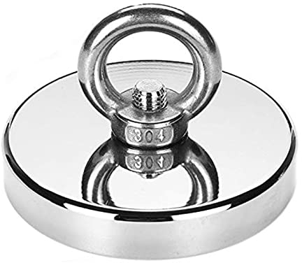 Powmag Magnet 350KG Zugkraft, Neodym-Ösenmagnet Ø90 x H18 mm, Hochleistungsmagnet Ideal für Magnet Fischen, Magnet Stark Groß mit Ringschraube und Senkbohrung für Magnetfischen und Bergung im Fluss