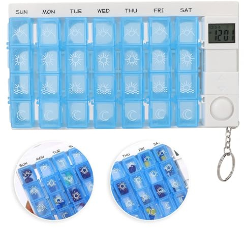 Brrnoo Dispenser automatico di pillole con promemoria elettronico, contenitore per medicinali per 7 giorni, blu