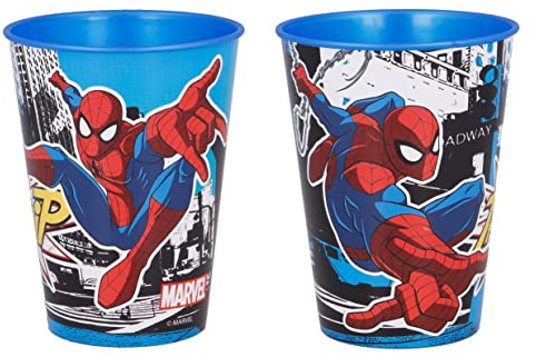 ILS I LOVE SHOPPING Set 2 Bicchieri per Bambini 260 ml in plastica Senza BPA Regalo per Ragazzi (Spiderman Street)