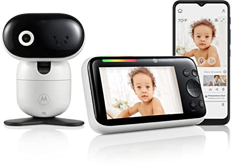 Motorola Babymonitor PIP1510 Connect – 5 tum WiFi-video babymonitor med kamera, väggmontering, HD 1080p – smart telefon barnkammarapp, 100 fot räckvidd, tvåvägsljud, fjärrkontroll pan-tilt-zoom, rumstemp, vaggvisor