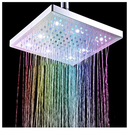 Ksunun Alcachofa de Ducha de 12 Pulgadas Cabezal de Ducha Lluvia Cuadrado de LED de Cambio Automático de 7 Colores Rociador de Ducha de Lluvia Alta Presión de ABS con Jets de Silicona