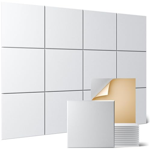 Sonicism 12 Pack Acoustic Wall Panels with Self-Adhesive, 12 X 12 X 0.4 Sound Proof Foam Panels, Decorative Soundproof Wall Panels, Sound Proof Absorbing Tiles for Home & Offices, White
