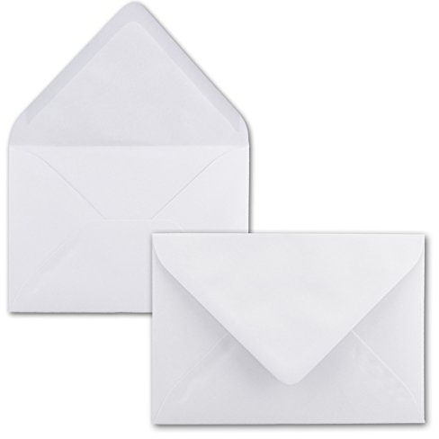 100x Briefumschläge B6, 17,6 x 12 cm - Weiss, Nassklebung mit spitzer Klappe, 90 Gramm pro m², ohne Fenster