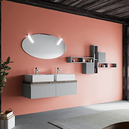 Kiamami Valentina - Mobile bagno sospeso doppio lavabo da appoggio in ceramica 120cm e specchio ovale