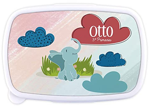 LolaPix Tupper Fruta. Fiambrera Infantil Personalizada. Caja merienda con Nombre y Curso. Apta para microondas y Libre de BPA, filatos y Metales Pesados. Varios diseños.Elefante Infantil