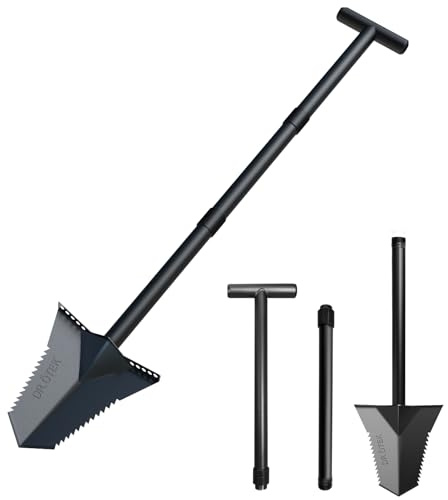 DR.ÖTEK Spade Shovel, Heavy Duty Digging Tool T Handle, Serrated Blade, Root Cutter with Long Short Handle, Garden Spade for Metal Detecting, Transplanting, Trenching, 31 & 45 Inches, 4.5 Pounds
