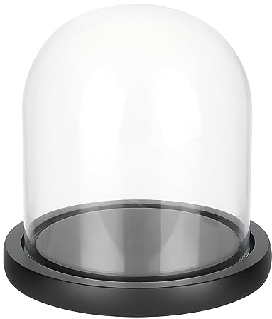 BENECREAT 14x13 cm Ewige Transparente Blumenglasabdeckung, Glasglocke Mit Kuppel Und Schwarzem Massivholzsockel Für DIY-Blumenhandwerk