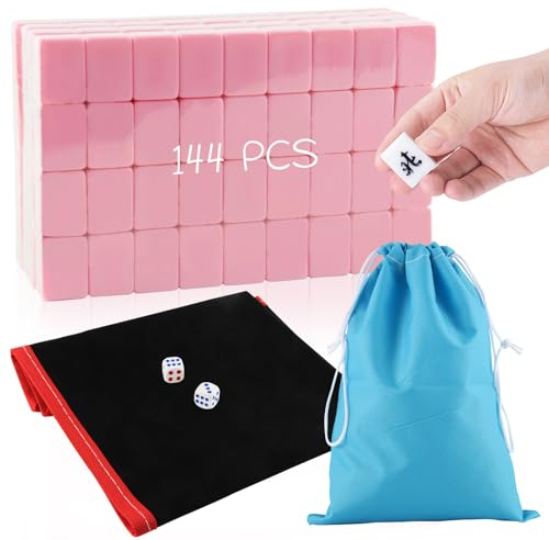 dellyy Mahjong Steine mit Bildern, 144 Stück Mini Mahjong Set mit Tieren, Mahjong Spielen Steine Spiel Tiere, Mit Tischmatte und Aufbewahrungstasche, Für Reisen, Camping