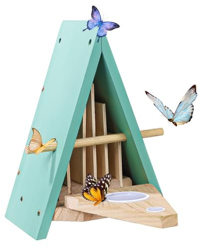 Schmetterlingshaus und Futterspender, Grünes Schmetterlingshaus das Schmetterlinge zum Ausruhen Anzieht Hölzerner Schmetterlingslebensraum Natürliche Gartendekoration für Drinnen, Draußen