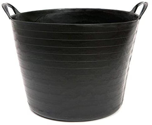 Tradineur - Capazo de plástico Flexible, Incluye Asas Resistentes, Cubo para Trabajos de Vendimia, Agricultura, jardín, Obra, Gran Durabilidad, 45 x 33 cm (Negro - 42 litros)