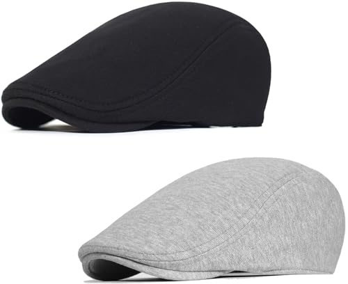 Malaxlx 2 Stück Schwarz Hellgrau Schiebermütze Schirmmütze Herren Barett Cap Newsboy Flat Cap Baskenmütze Zeitungsjunge Caps Gatsby Ivy Irish Hat