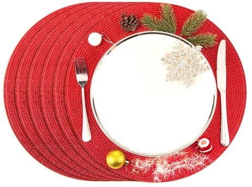Juego de 6 Manteles Individuales de Helena de 38 cm de Diámetro, Lavables para Comedor, Cocina, Boda, Fiesta, Navidad y Otras Ocasiones