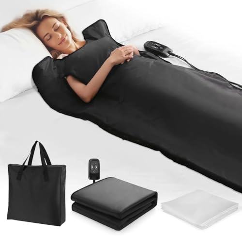 SptShapr Coperta sauna per disintossicazione rilassante, coperta portatile a infrarossi con maniche, 45-80 °C, timer 30-60 minuti (nero)