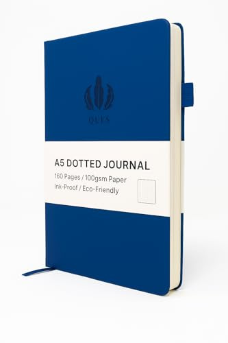 QUES A5 DOTTED NOTEBOOK, Bullet journal organiser, notebook. Dotted thick paper, Business, school use. Hardcover leather. 100gsm/ 160 pages.