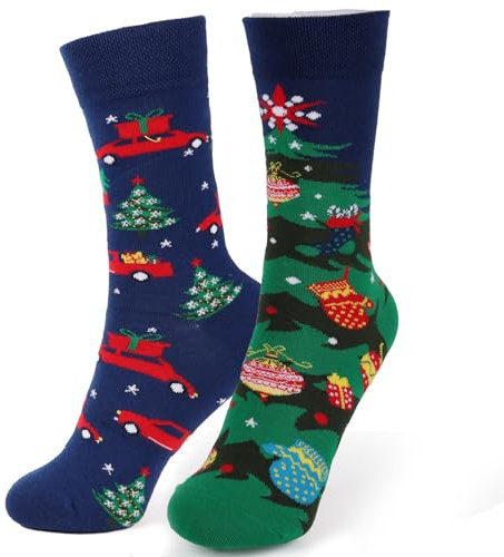 BETESSIN Weihnachtssocken Unisex 36-43 - Lustige Socken mit Weihnachtsbaum Motiv - Adventskalender Socken aus Baumwolle - Weihnachts Geschenkidee für Kinder, Frauen und Männer