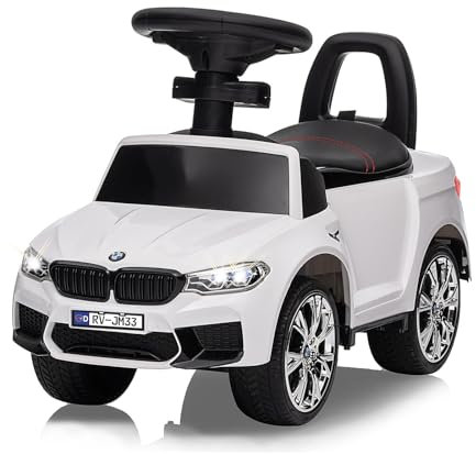 JAMARA 464015 Rutscher BMW M5, Car Fahrzeug, Spielzeug Kinderauto Kids, ab 12 Monate, Musik, Kippschutz, Kofferraum, Flüsterreifen, Hupe am Lenkrad, Schub- und Haltegriff