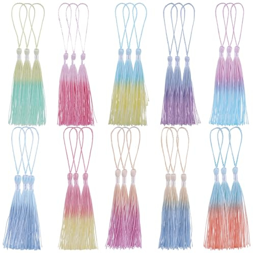 Giantree Lot de 30 pompons multicolores - Marque-page - Pompons colorés et soyeux - 14 cm - Petits pompons pour marque-pages, artisanat, porte-clés, bijoux