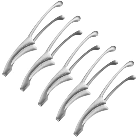 M METERXITY 5 Pcs Korean and Japanese BBQ Tongs 11.5 Inch Barbecue Tongs 304 Stainless Steel Kitchen Self-Standing Grill Non-Slip for Grill/Salad/Camping/Cooking [Silver]