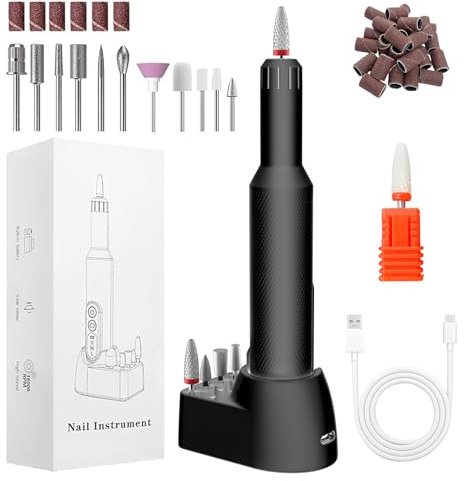 CNMTCCO Nagelfräser Kabellose, 12 in 1 Profi Maniküre und Pediküreset, 18000 U/Min, 3 einstellbare Geschwindigkeitsstufen, Elektrische Nagelfeile, Elektrisch für Gelnägel und Acrylnägel