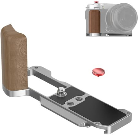 SZZCNOX X-M5 L-format handtag för FUJIFILM X-M5, inbyggd snabbkopplingsplatta för Arca, aluminiumlegering, trähandtag med slutarknapp för Fujifilm XM5 kameratillbehör (silver valnötsträ)