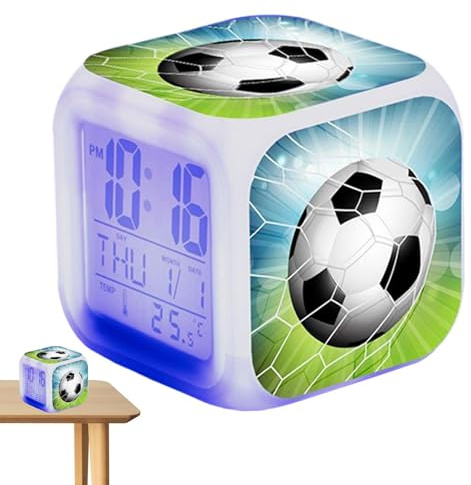 Réveil pour Enfants | Réveil de Chevet avec lumières LED – Table de Chevet Football, Bureau pour Chambre à Coucher, étudiants, Salon