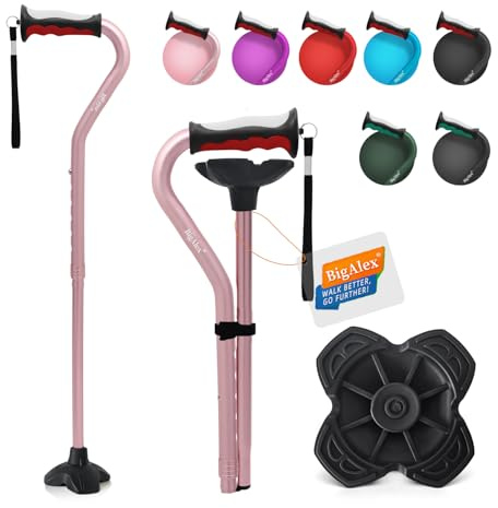 BigAlex Folding Walking Sticks for Men & Women, Adjustable Stability Stick for Mobility, Heavy Duty, Foldable, Lightweight, Portable Travel Aid with Comfortable Offset Handle for Seniors & Adults
