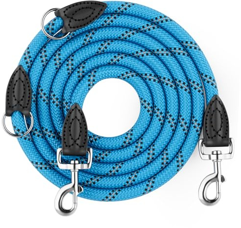Aystkniet Laisse réglable de 2 m pour chiens de grande et moyenne taille, en nylon robuste, réfléchissant, avec 2 mousquetons, laisse polyvalente et laisse à bandoulière avec force de traction de 250