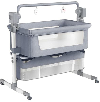 Oubeauou Lettino per bambini, culla portatile 4 in 1 con oscillazione automatica, telecomando, altezza regolabile, modalità multi-scena, timer 8/15/30 minuti (grigio)
