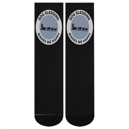 Dog Sledding Socks - Dog Sledding Makes Me Happy Crew Socks for Mushers, Husky Owners, and Winter Athletes
