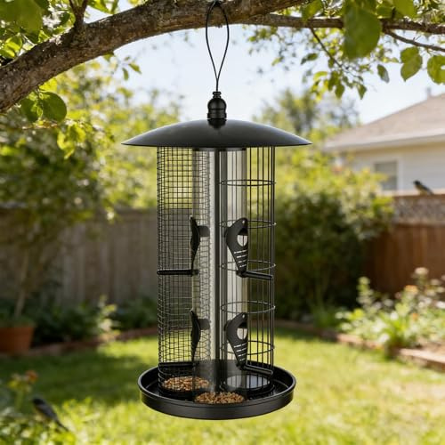 s para Aves Silvestres,Triple Tubo a Prueba de Ardillas de Gran Capacidad,de Exterior para Colgar - para Atraer Carboneros y Colibríes, Alimento, Jardín, Patio, Porche,