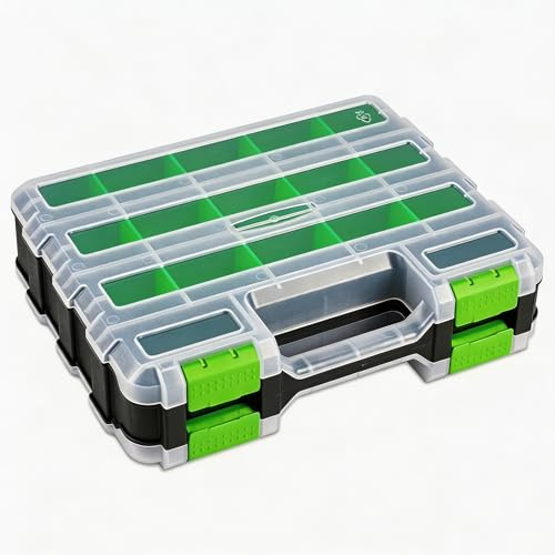 Caja de clasificación de tornillos de doble cara, 34 compartimentos, organizador de piezas pequeñas con separadores extraíbles, caja de surtido para tornillos, clavos y piezas pequeñas, almacenamiento