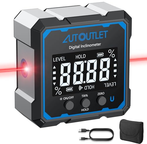 AUTOUTLET Digital Angle Finder with Dual Laser Lines, Rechargeable