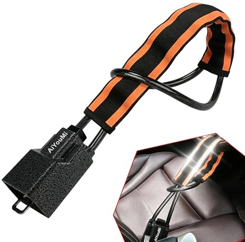 AiYouMi Reflective Steering Wheel Lock,Double Anti-Theft Car Lock,Orange | Upgraded metal lock head&reflective strip,dual anti-theft,high visibility,easy use&storage,fits Car,SUV,Pickup,Jeep,RV
