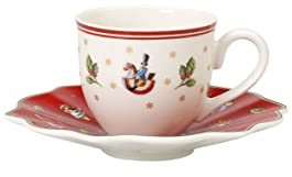 Villeroy & Boch Mokka-/Espressotasse, Untertasse, Hartporzellan, Weiß / Rot, 22 x 16 x 8 cm