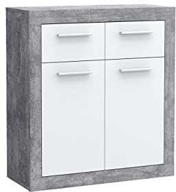 FORTE Baccio Kommode mit 2 Türen und 2 Schubladen, Holzwerkstoff, Betonoptik Lichtgrau / Weiß, 83.20 x 34 x 91.50 cm