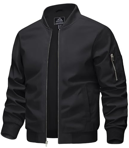 KEFITEVD Übergangsjacke Herren Frühling Sommer Männer Blouson Jacke mit Reißverschluss Taschen College Jacke Leichte Herrenjacke Schwarz 3XL