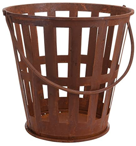 Cast Iron Fire Bucket 39 Centimetre Rusted Wood Log Holder Basket Fireplace Carrier Store