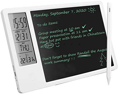 Tablette d'écriture LCD avec stylet, calendrier électronique de bureau Tableau d'écriture LCD de type C Bloc-notes à affichage numérique rechargeable avec fonction d'alarme, pour écoles, bureaux, mais