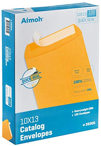 Aimoh 100 10 x 13 Self-Seal Brown Kraft Catalog Envelopes - 28lb, 100 Count, Ultra Strong Quick-Seal, 10x13 inch (39300)