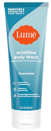 Lume Acidified Shower Gel - 24 Hour Odor Control - Eliminates Odors Better Than Soap - Moisturizing Formula - Formulated Without SLS & Parabens - Developed by OB/GYN - 250ml (Unscented)