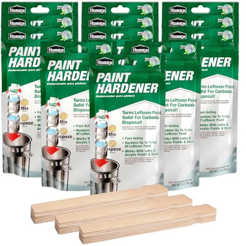 HOMESPHERE Homax Waste Away Paint Hardener, 12 Packs, 3.5oz - Fast Acting Solidifier for Disposal - Drying Powder for Acrylic & Latex With 25 Pcs. of 14 Inch Wooden Stir Sticks