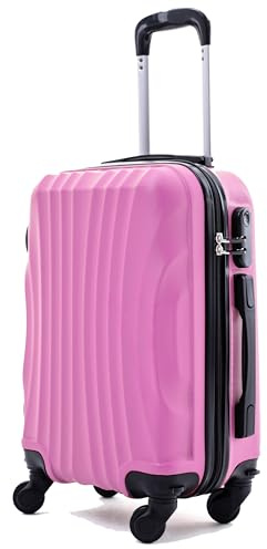 R.Leone Valigia Trolley Bagaglio a mano Rigido Ultraleggero in ABS 4 Ruote Autonome (Rosa Pastello, 2037 Valigia 55x40x20cm)
