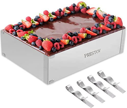 PRESTOV Backrahmen Rechteckig Verstellbar - 8cm Hohe Deutsche Qualität Backrahmen Eckig Verstellbar - Professionelle Backform Rechteckig für Mehrschichtige Kuchen