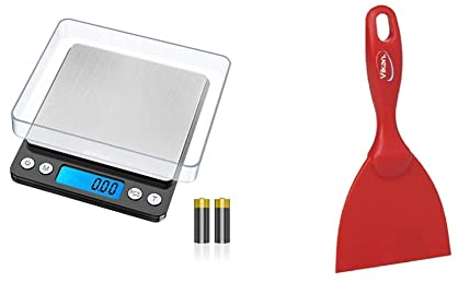 GRIFEMA Küchenwaage Digitale Profi (Hochpräzise 0.01g-500g)- Feinwaage mit LCD Display und 2 Batterien & Rechte handschraper, breed polypropyleen 102 x 18 x 210 mm